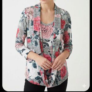 David Cline Top Floral Gray Pink Artsy Boho Grunge Casual Scarf L